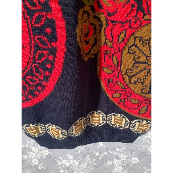 Vintage 80s Sweater 1980s Floral Oversized Boho Hipster Retro Autumn Size Large - Picture 3 of 6